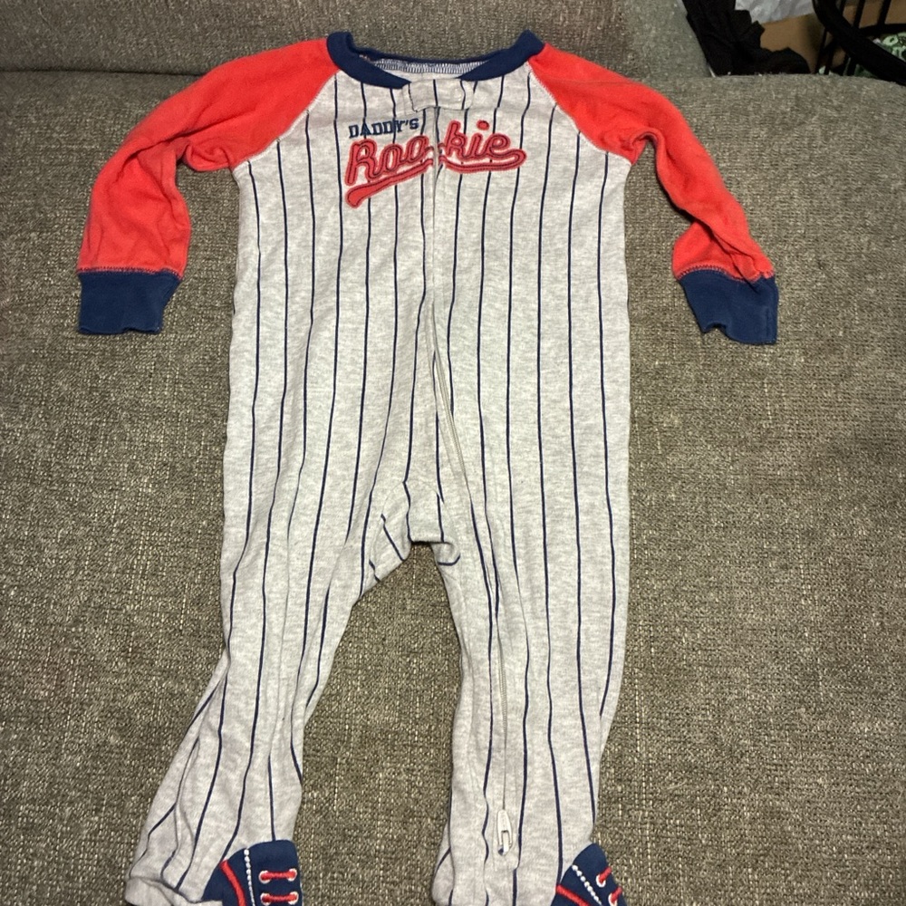 Striped Baby Onesie with Red Sleeves